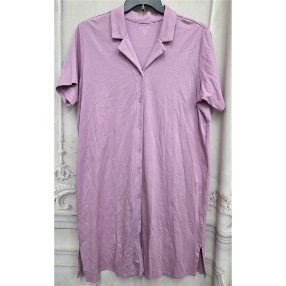 NWT Eileen Fisher XL Frill Notch Collar Sleep Dress Button Up Night Gown 131020